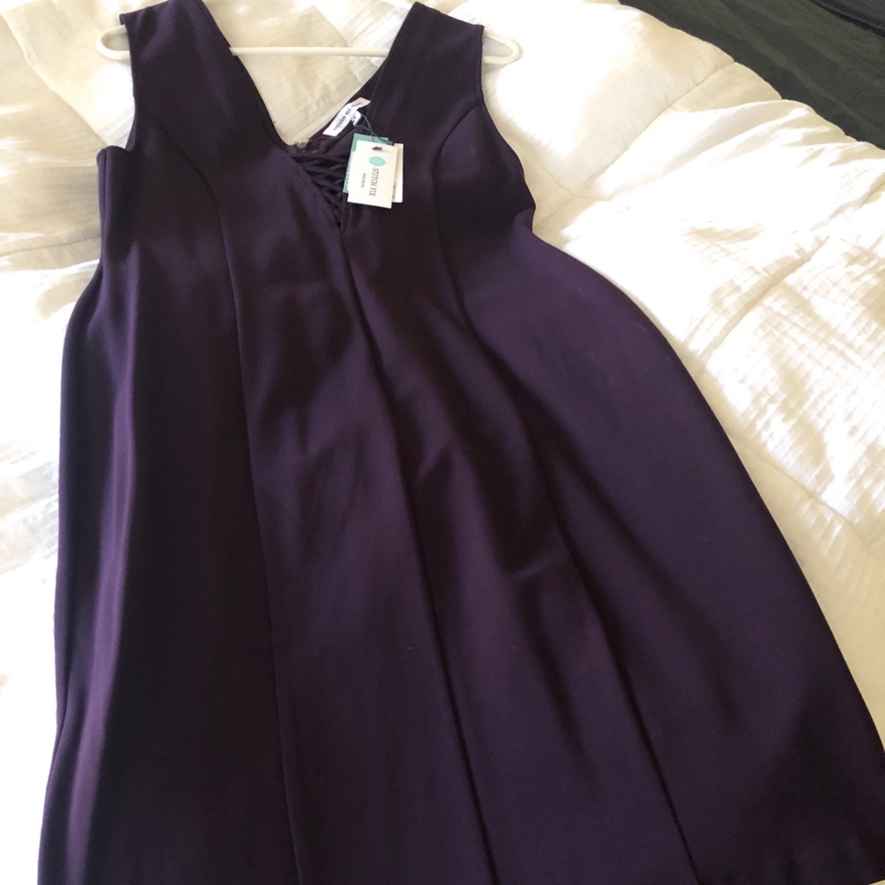 Aubergine A-Line dress with corset v-neck